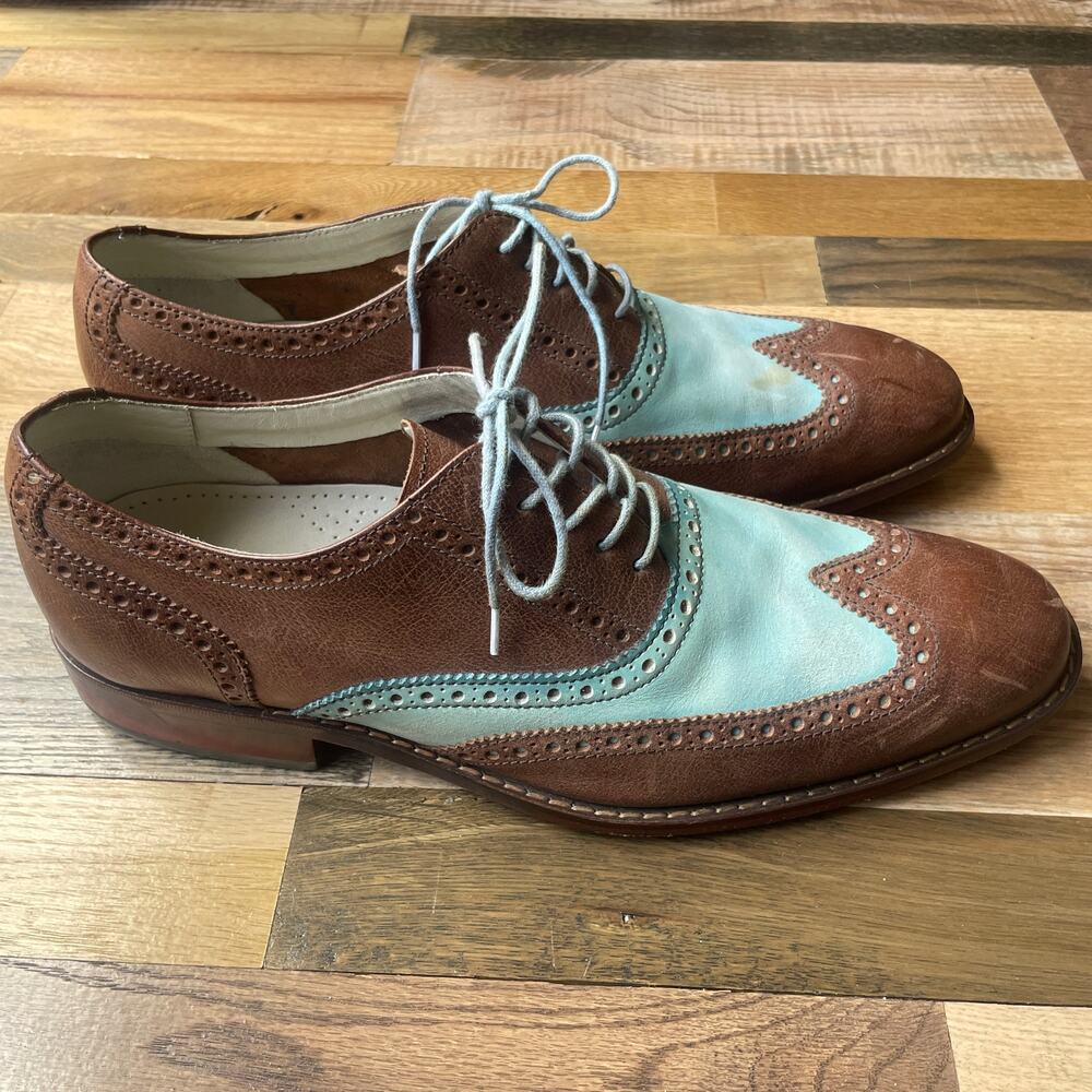 Cole Haan Nike Air Men's 11 M Brown Blue Leather Wingtip Brogue C10038